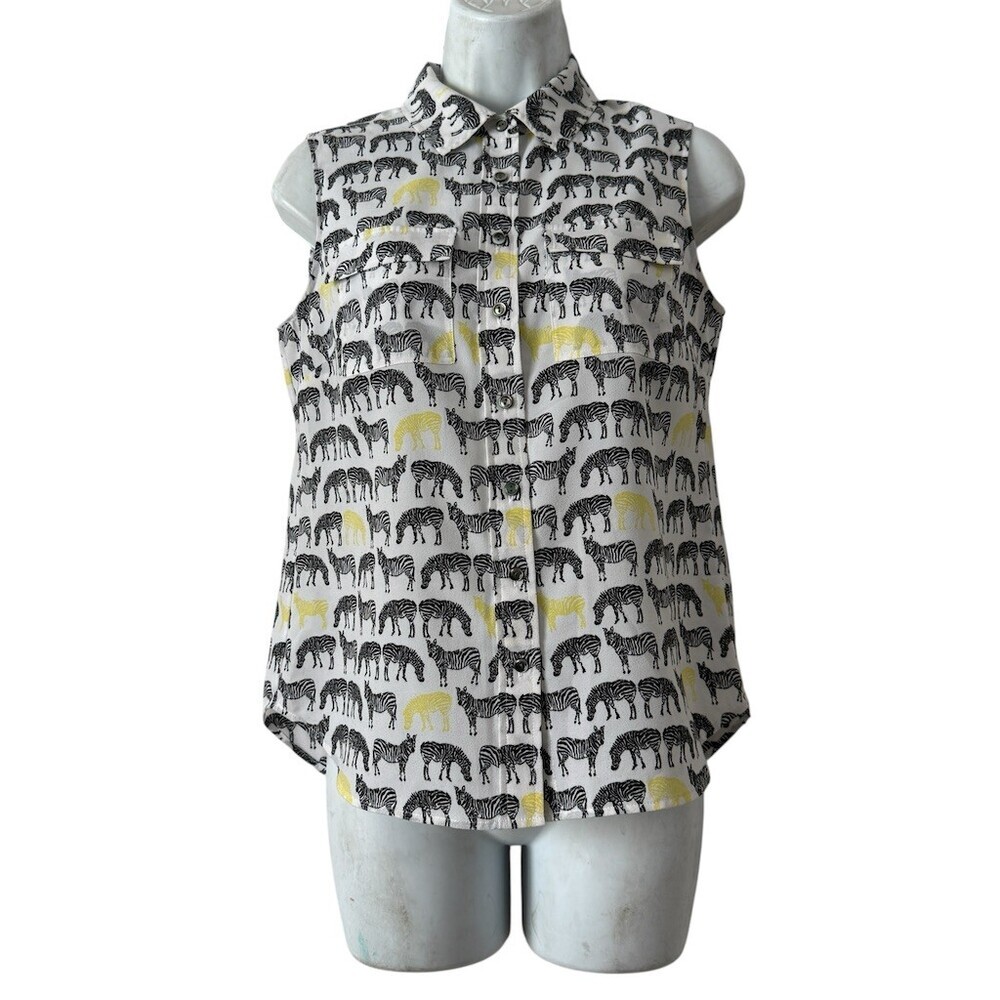 Talbots Petites Blouse Women’s 4P Zebra Print Sleeveless Button Front